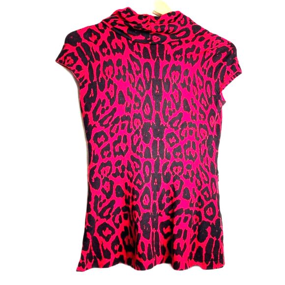 INC Women'ss Red Leopard Ocelot Print Cowl Neck Top Short Sleeve Punk Size P - Picture 2 of 9